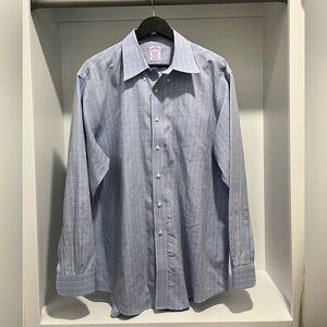Brooks brothers classic non-iron supima cotton blue multicolor plaid neck 17-35